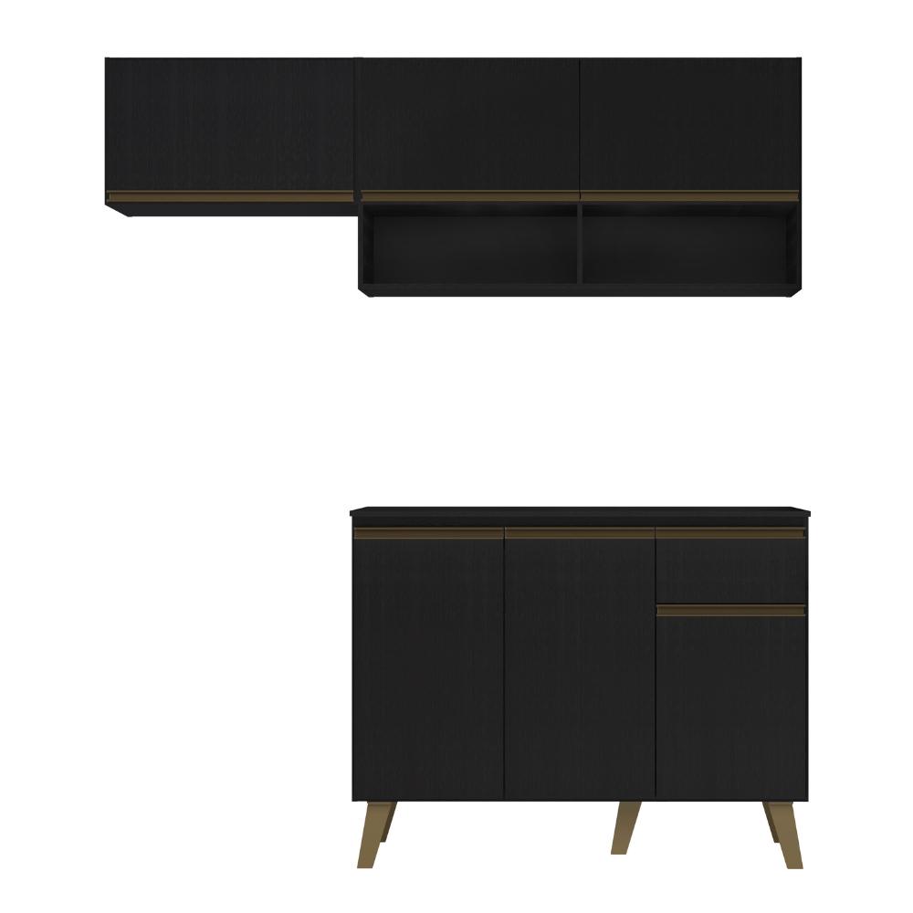 Armário de Cozinha Compacta Atlanta Petit Carraro Preto Touch