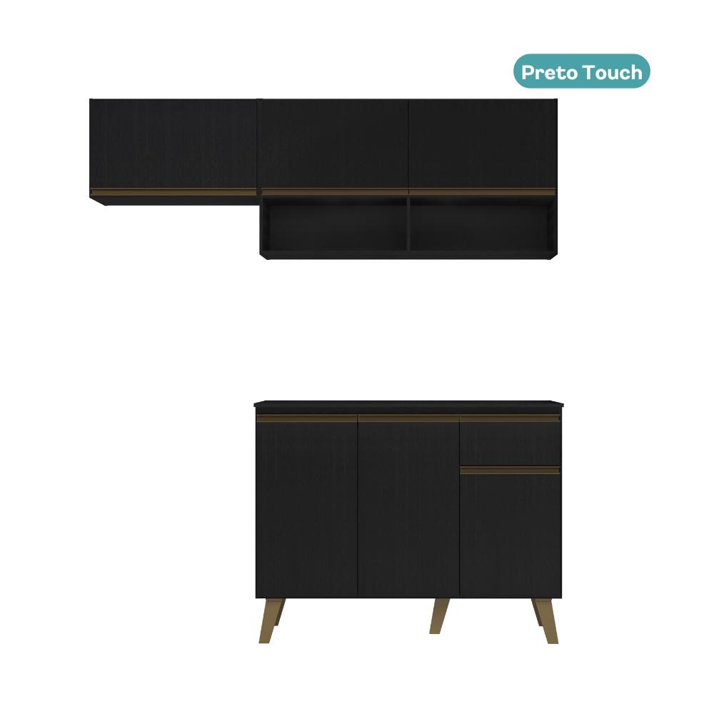 Armário de Cozinha Compacta Atlanta Petit Carraro Preto Touch