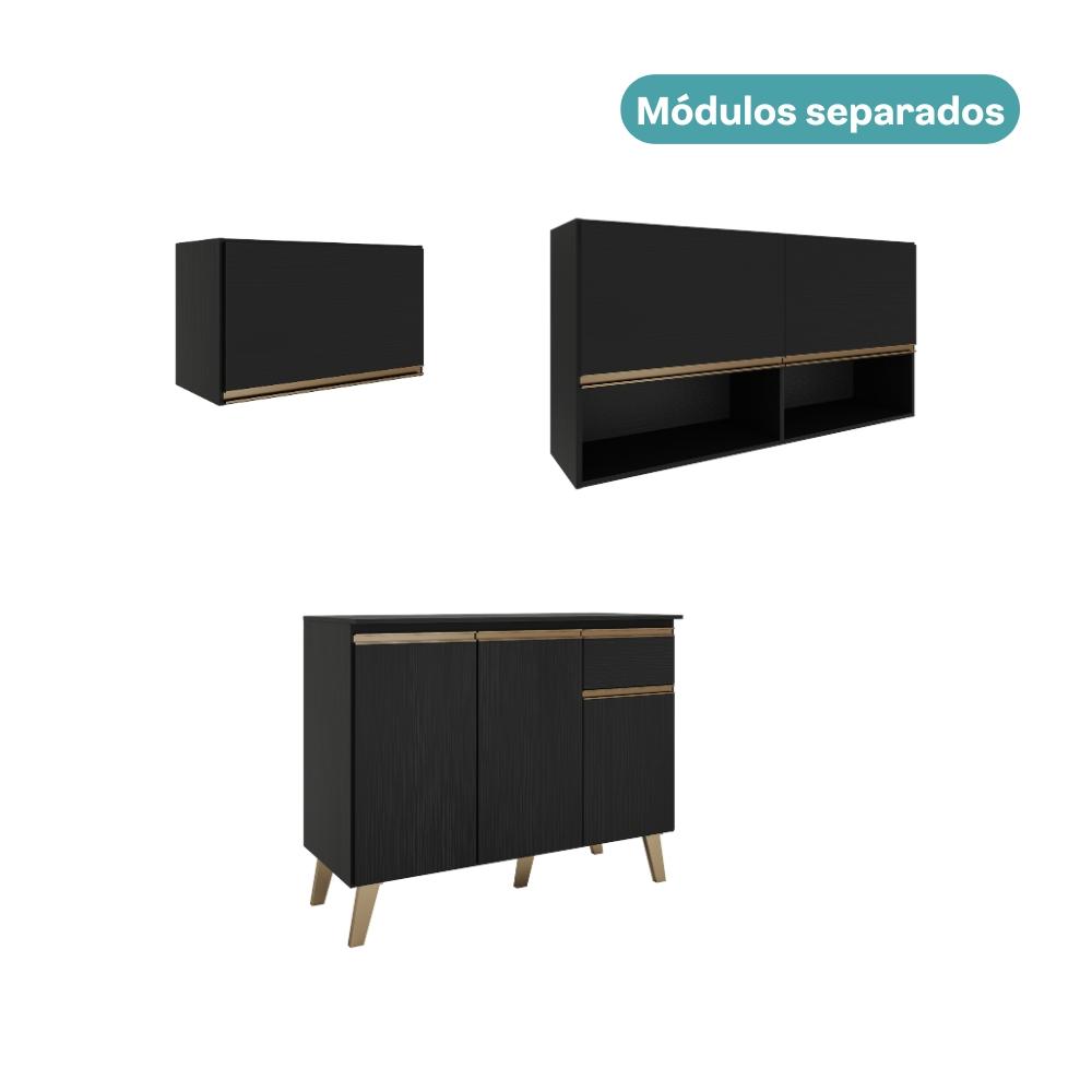 Armário de Cozinha Compacta Atlanta Petit Carraro Preto Touch
