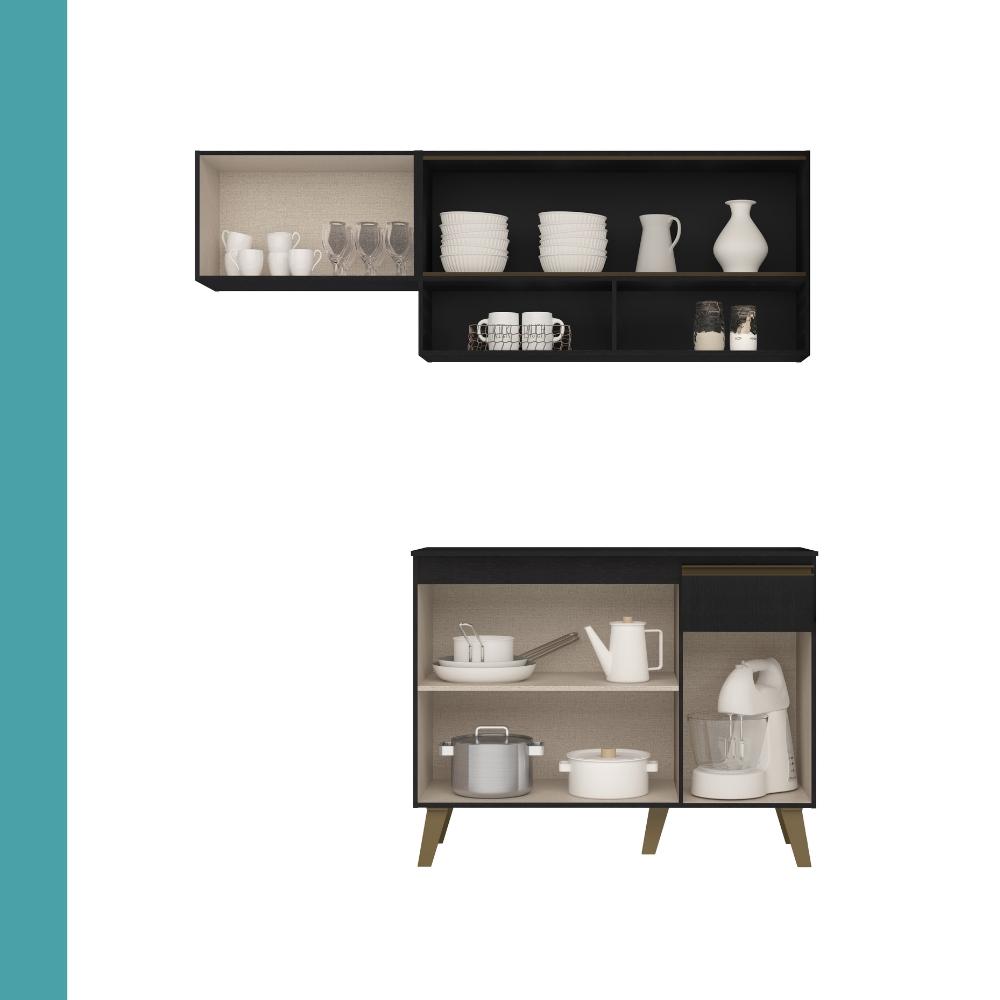 Armário de Cozinha Compacta Atlanta Petit Carraro Preto Touch