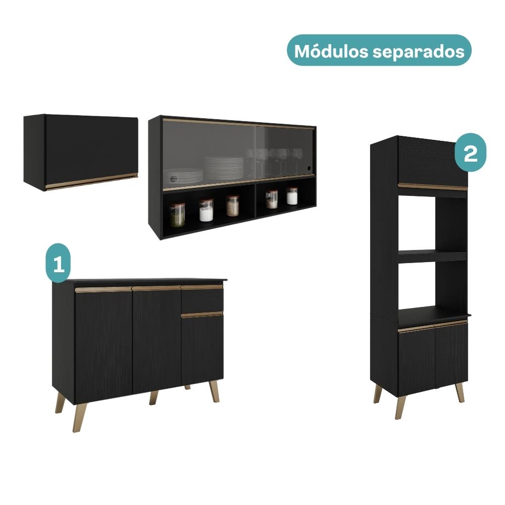 Armário de Cozinha Completa Atlanta Home Preto Touch