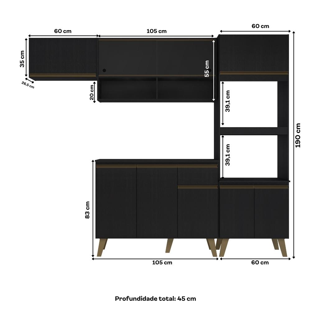 Armário de Cozinha Completa Atlanta Home Preto Touch