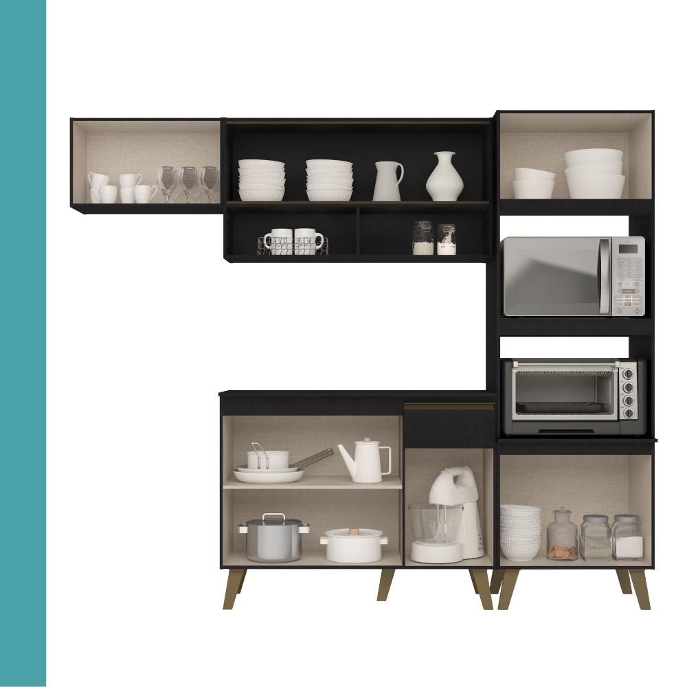 Armário de Cozinha Completa Atlanta Home Preto Touch