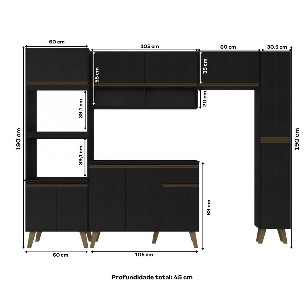 Armário de Cozinha Completa Atlanta Plus Preto Touch