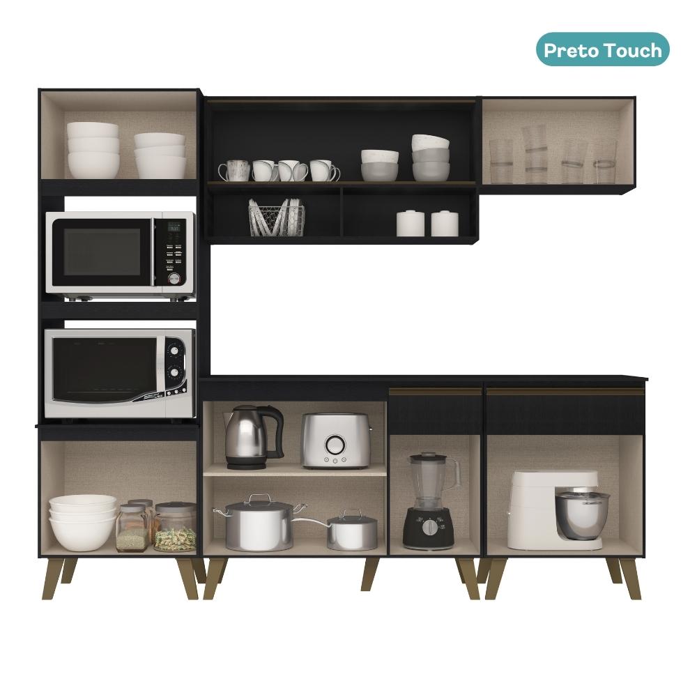 Armário de Cozinha Completa Atlanta Prime Preto Touch