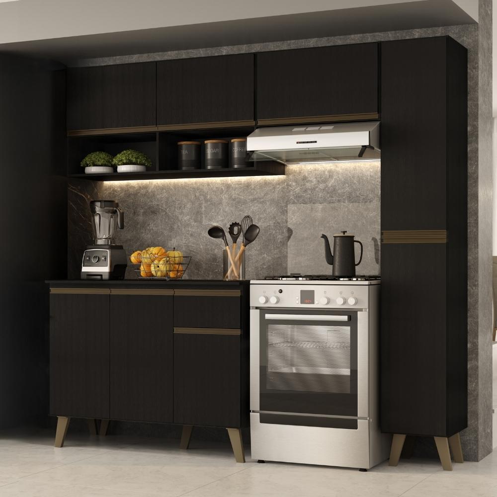 Armário de Cozinha Completa Atlanta Slim Preto Touch