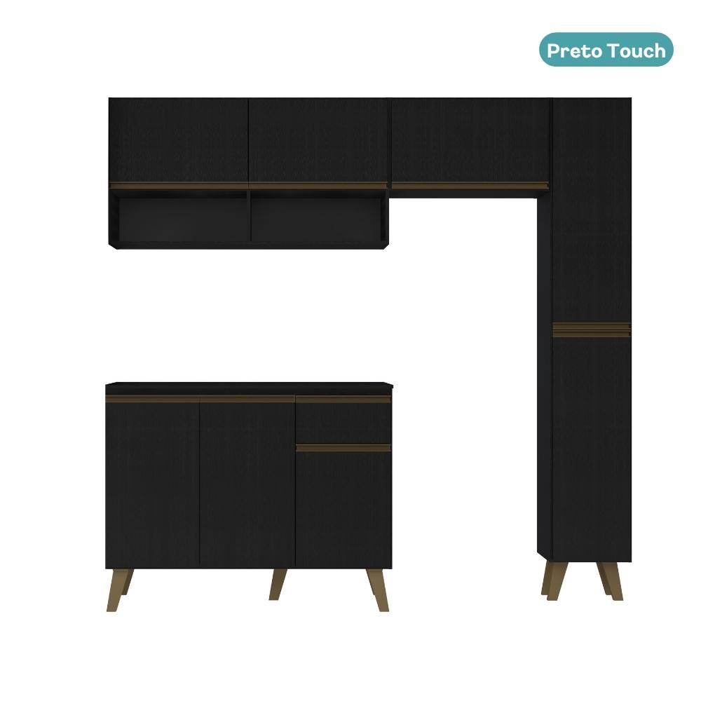 Armário de Cozinha Completa Atlanta Slim Preto Touch