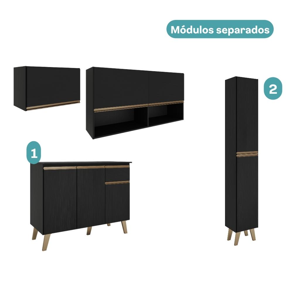 Armário de Cozinha Completa Atlanta Slim Preto Touch