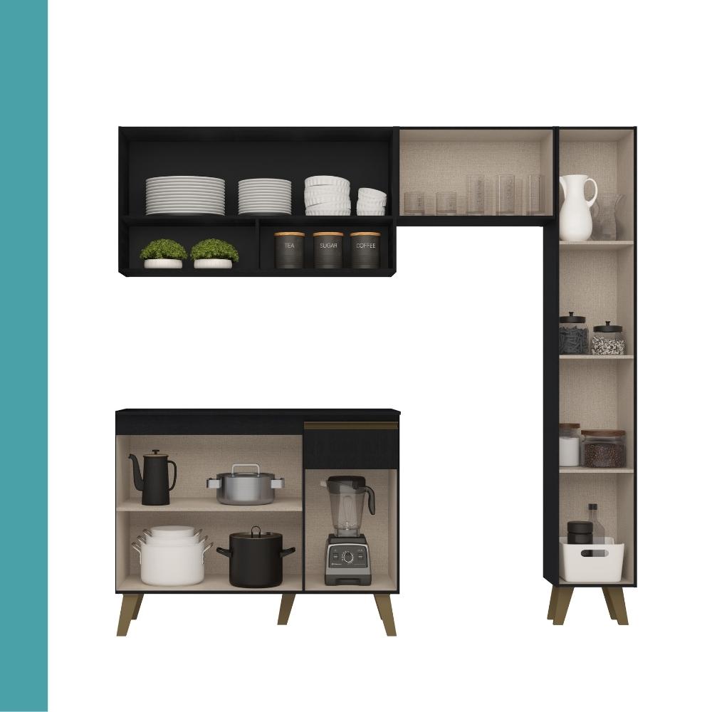 Armário de Cozinha Completa Atlanta Slim Preto Touch