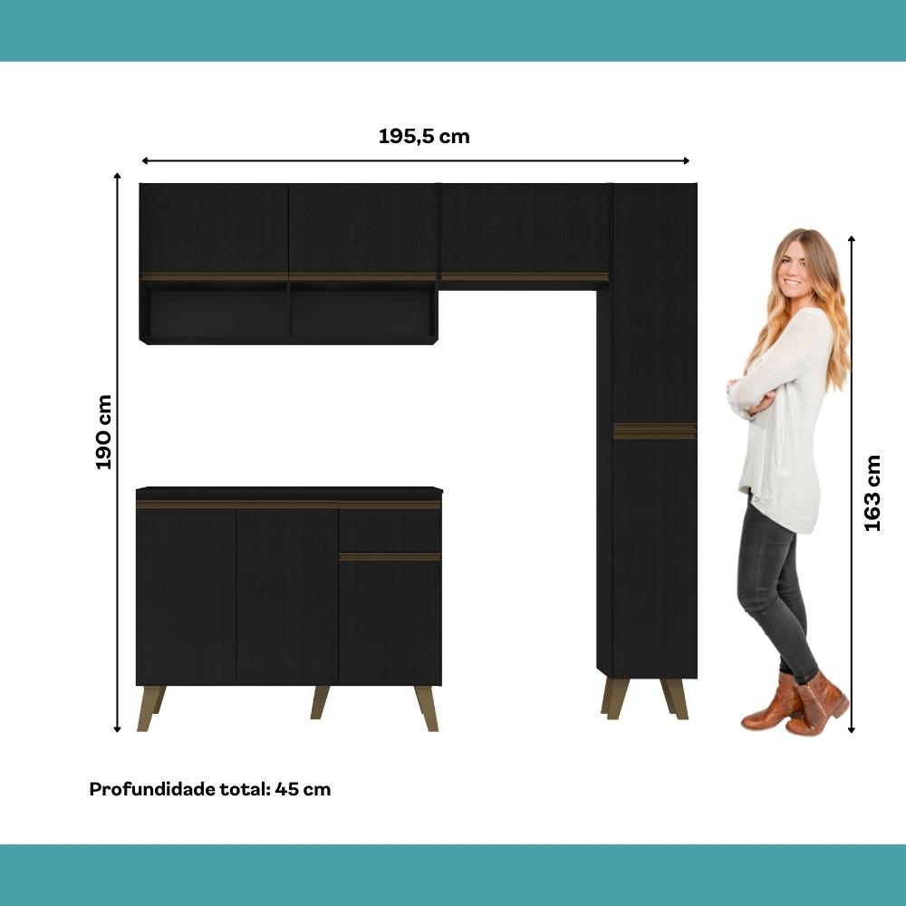 Armário de Cozinha Completa Atlanta Slim Preto Touch