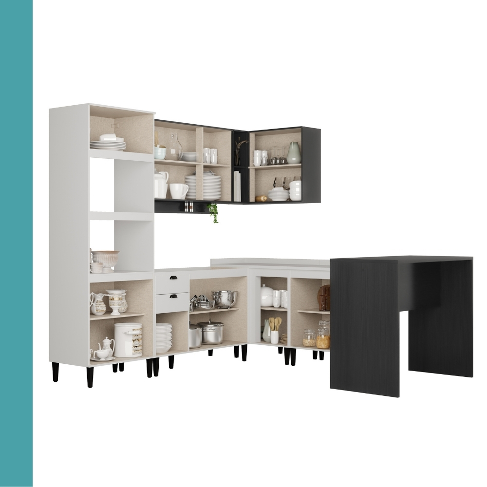 Armário de Cozinha Completa Lótus New Carraro Branco/Preto