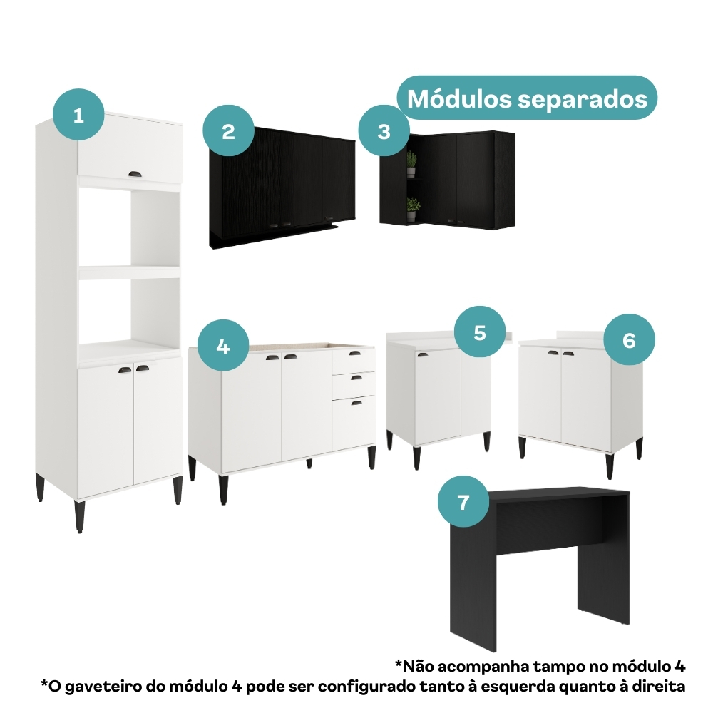 Armário de Cozinha Completa Lótus New Carraro Branco/Preto