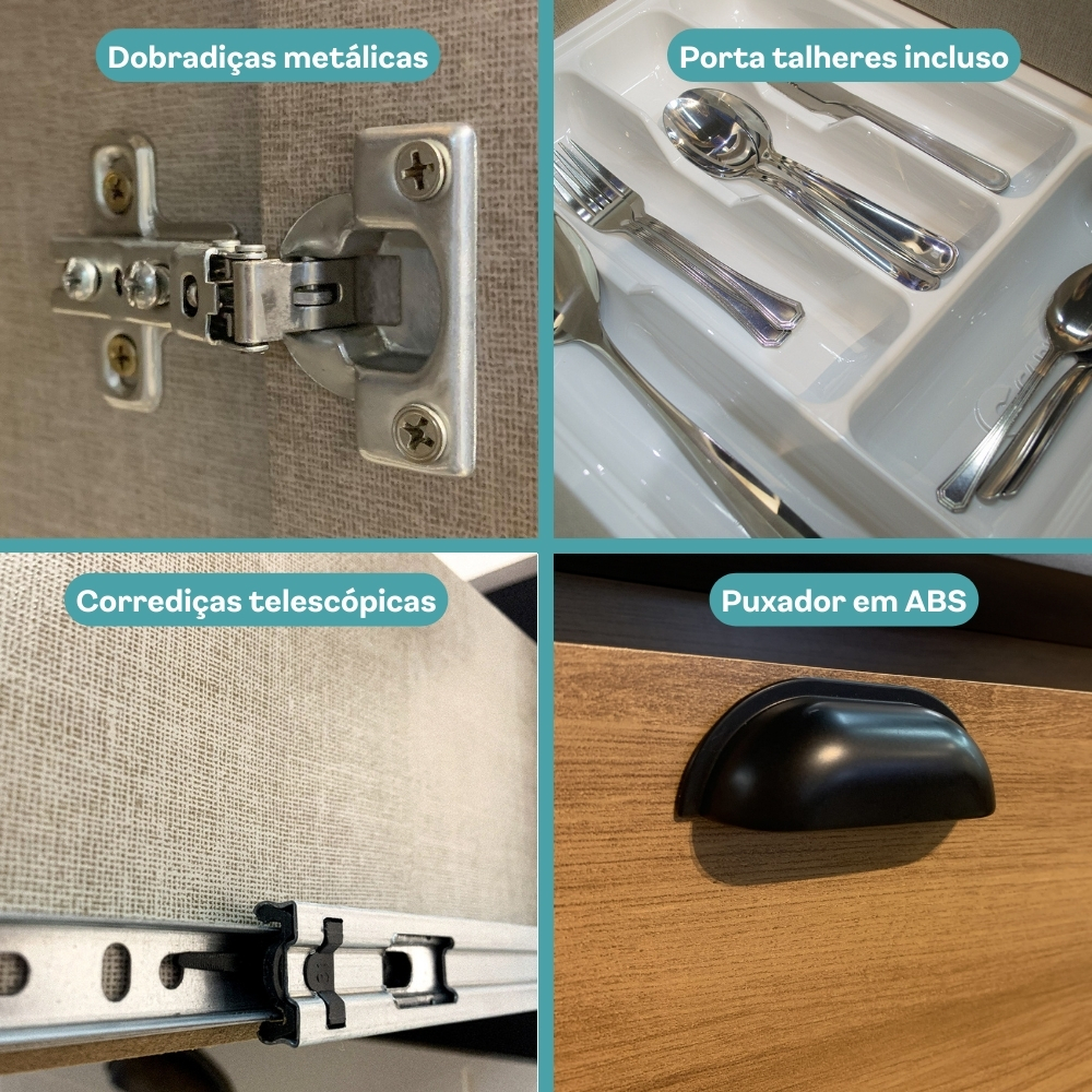 Armário de Cozinha Completa Lótus New Carraro Branco/Preto