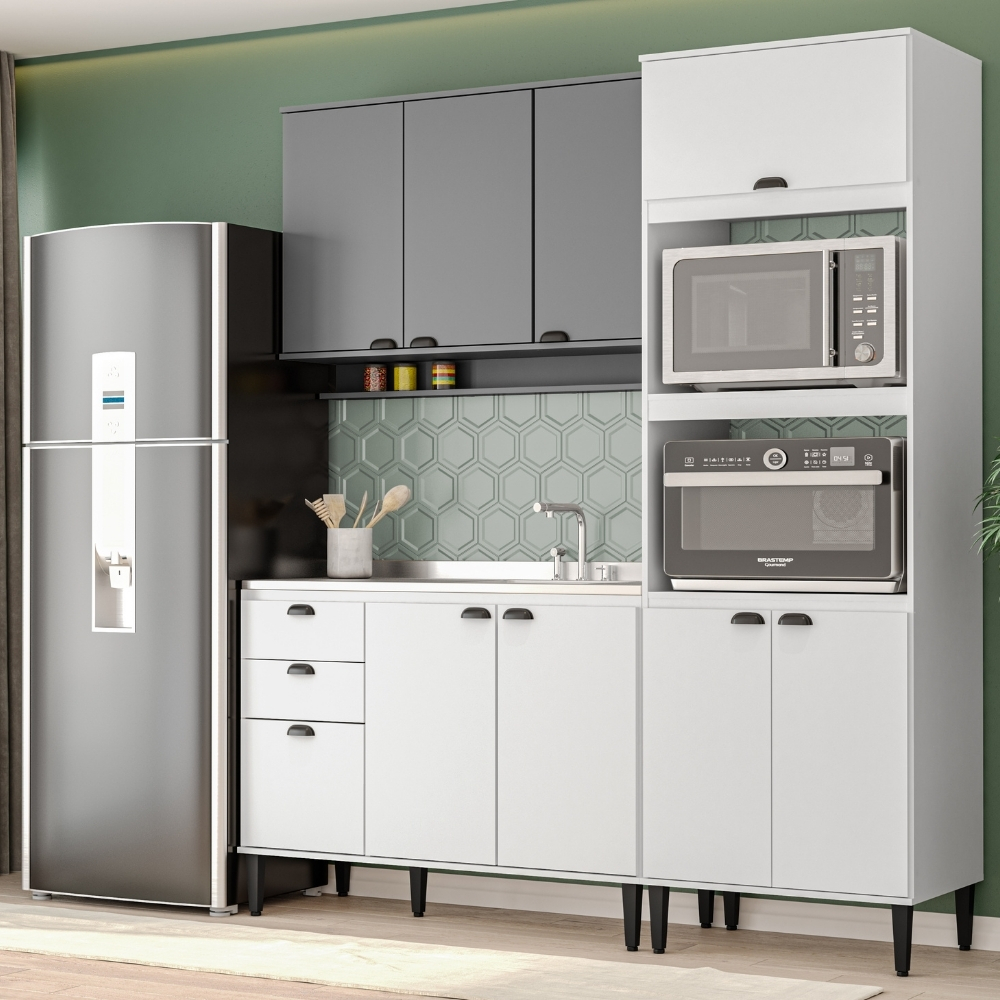 Armário de Cozinha Completa Lótus Slim Carraro Branco/Tit