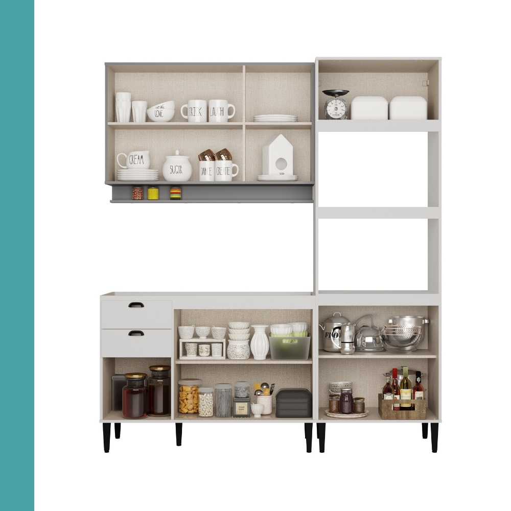 Armário de Cozinha Completa Lótus Slim Carraro Branco/Tit
