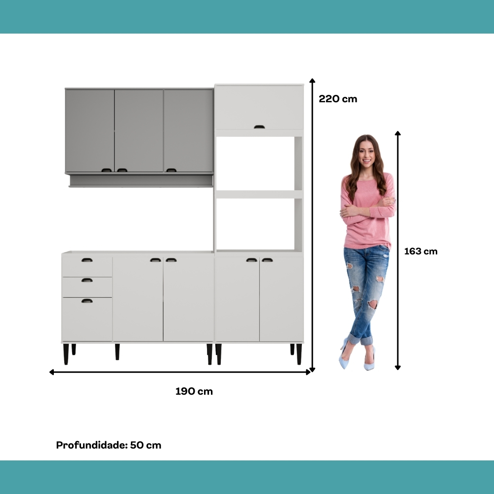 Armário de Cozinha Completa Lótus Slim Carraro Branco/Tit