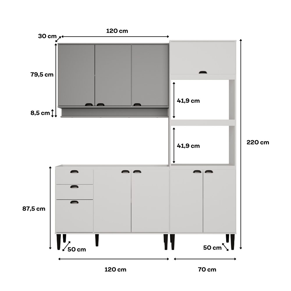 Armário de Cozinha Completa Lótus Slim Carraro Branco/Tit