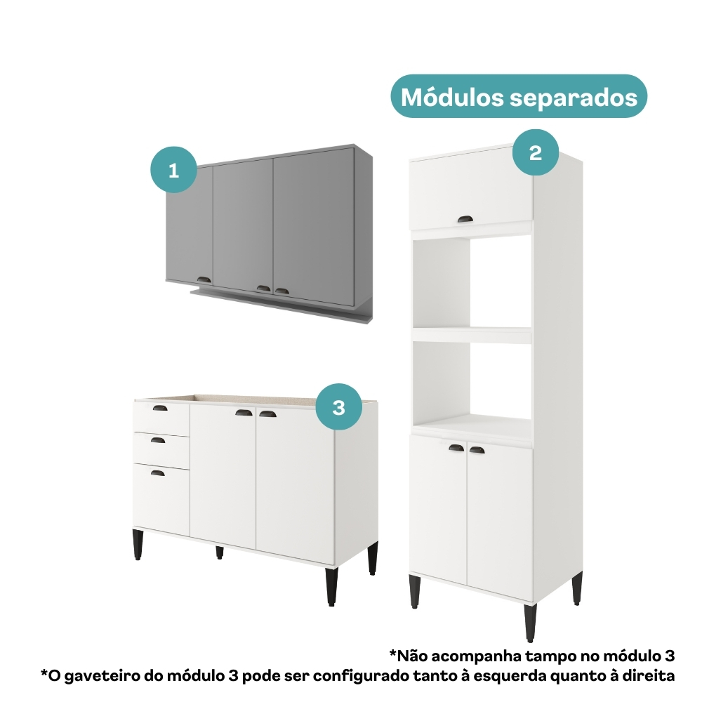 Armário de Cozinha Completa Lótus Slim Carraro Branco/Tit