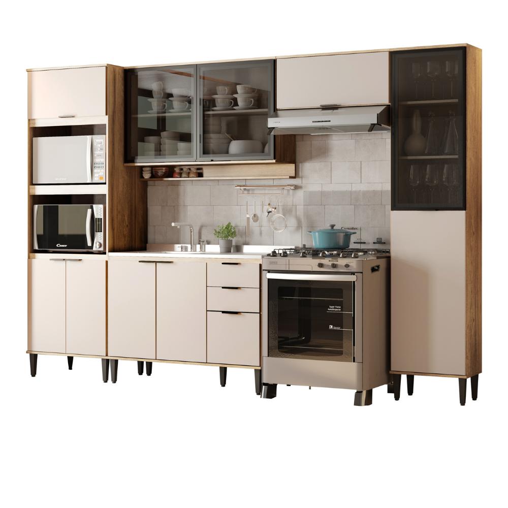 Armário de Cozinha Completa Miami Cool Carraro Freijó com Off White