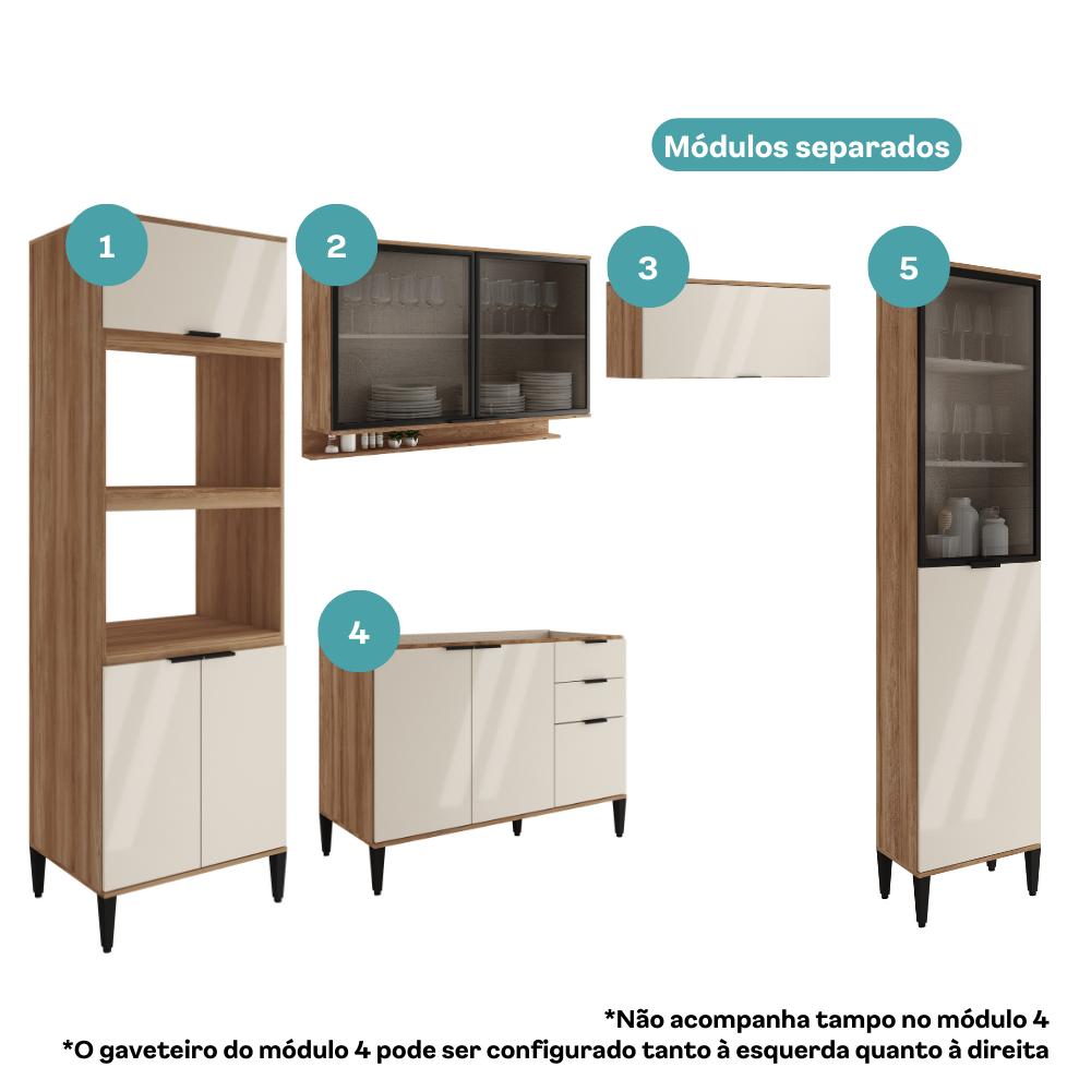 Armário de Cozinha Completa Miami Cool Carraro Freijó com Off White