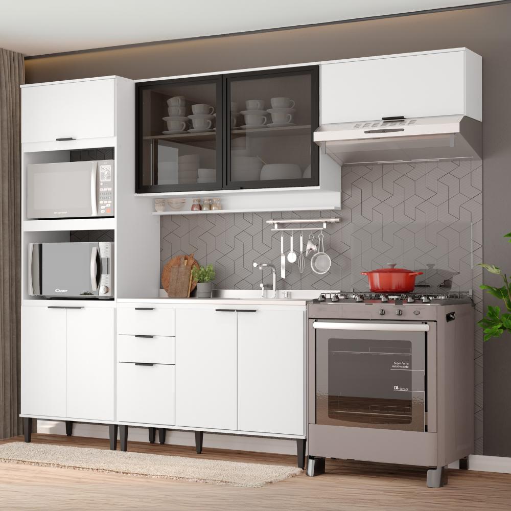 Armário de Cozinha Completa Miami Lux Carraro Branco