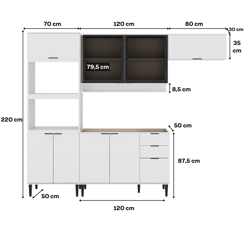 Armário de Cozinha Completa Miami Lux Carraro Branco