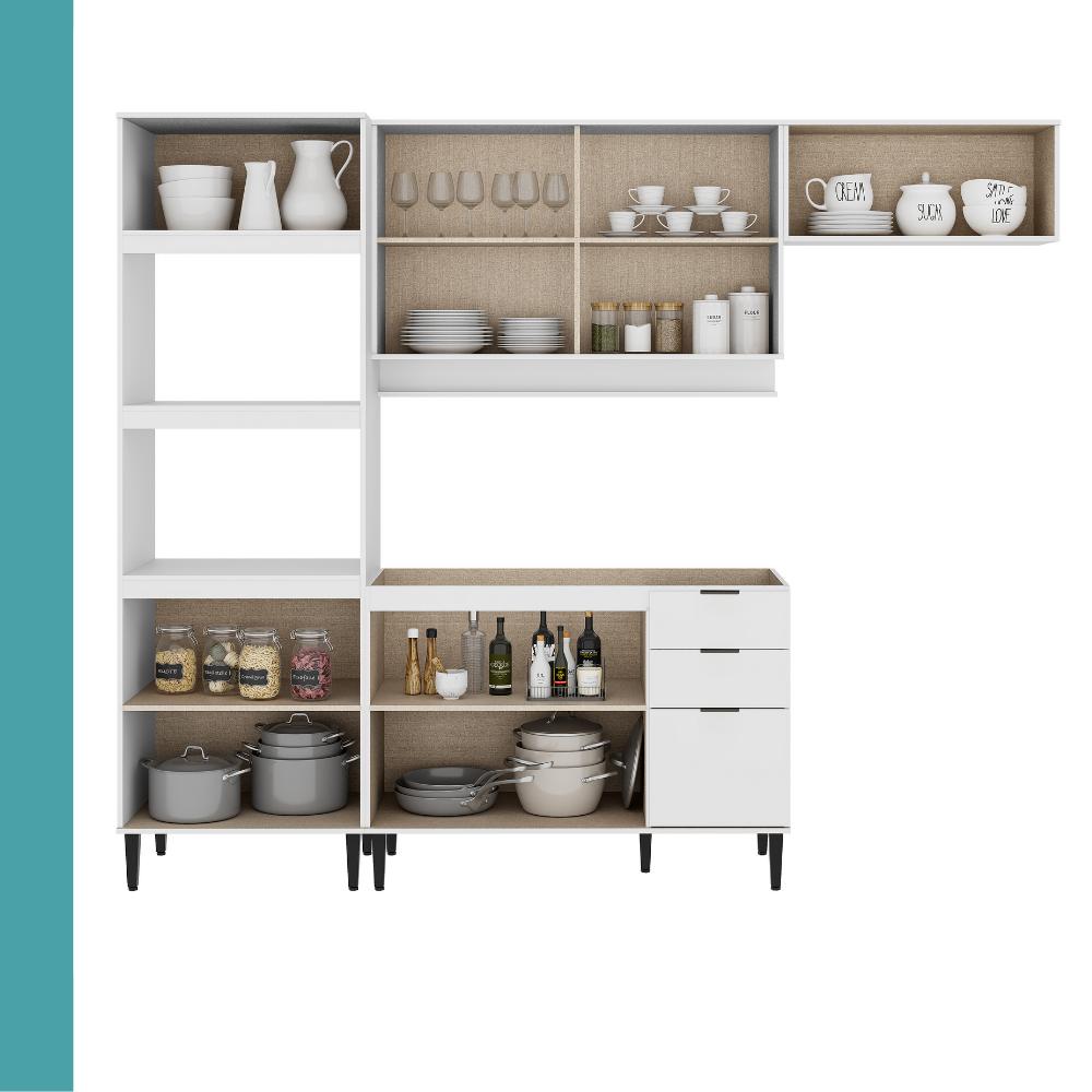 Armário de Cozinha Completa Miami Lux Carraro Branco
