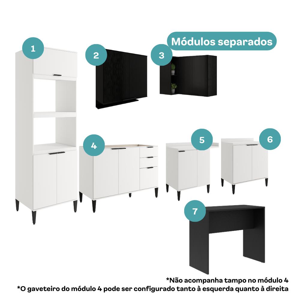 Armário de Cozinha Completa Miami New Carraro Branco e Preto Touch