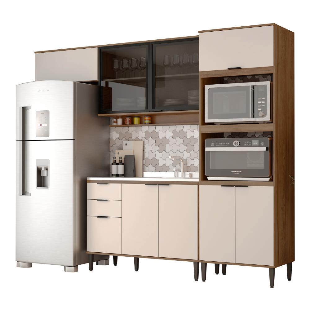 Armário de Cozinha Completa Miami Plus Carraro Freijó com Off White