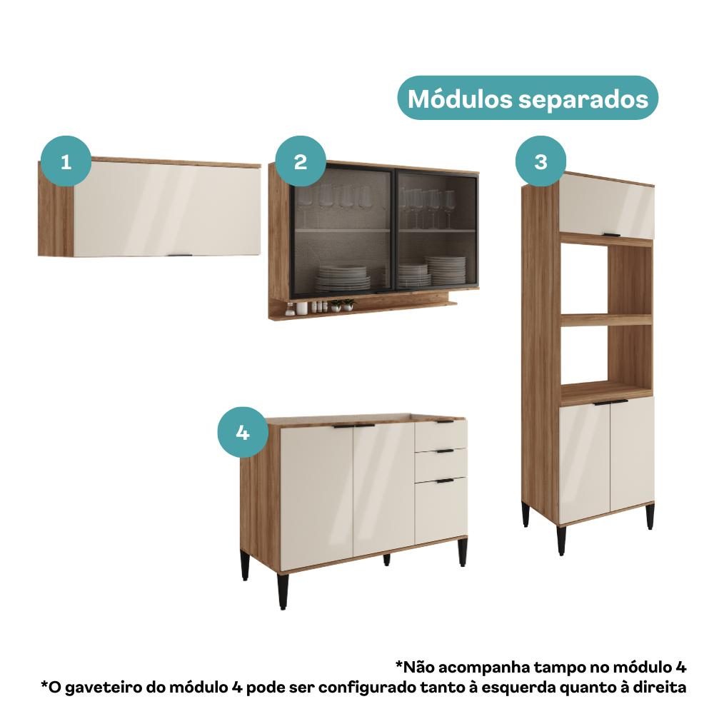 Armário de Cozinha Completa Miami Plus Carraro Freijó com Off White