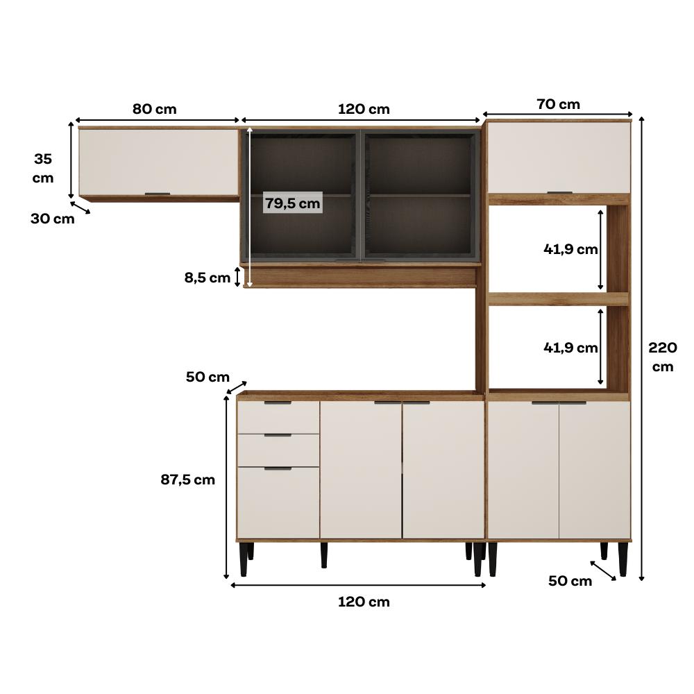 Armário de Cozinha Completa Miami Plus Carraro Freijó com Off White