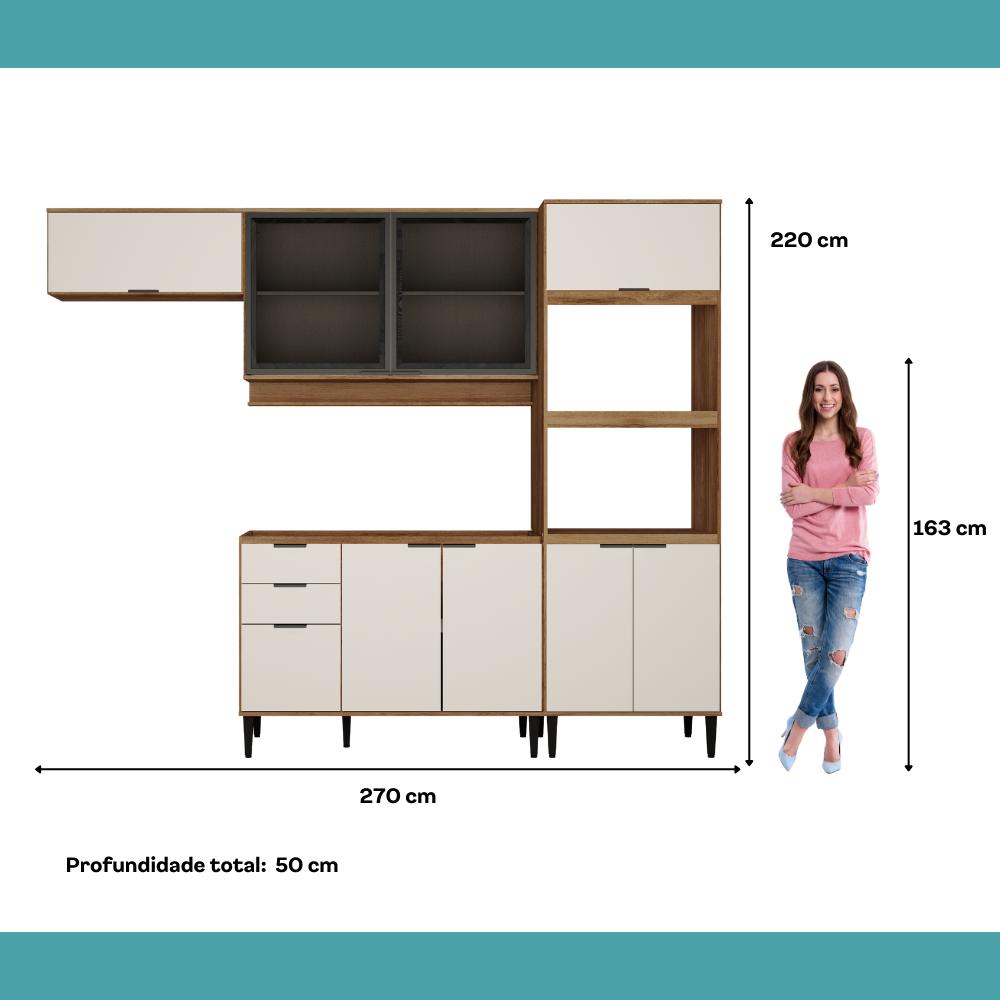 Armário de Cozinha Completa Miami Plus Carraro Freijó com Off White