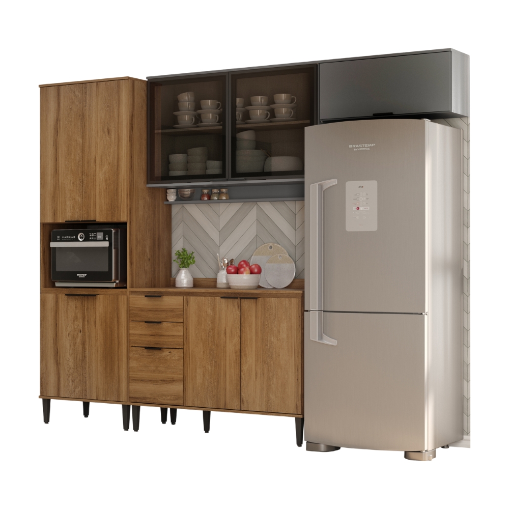 Armário de Cozinha Completa Miami Zen Carraro Freijó com Cinza Titânio