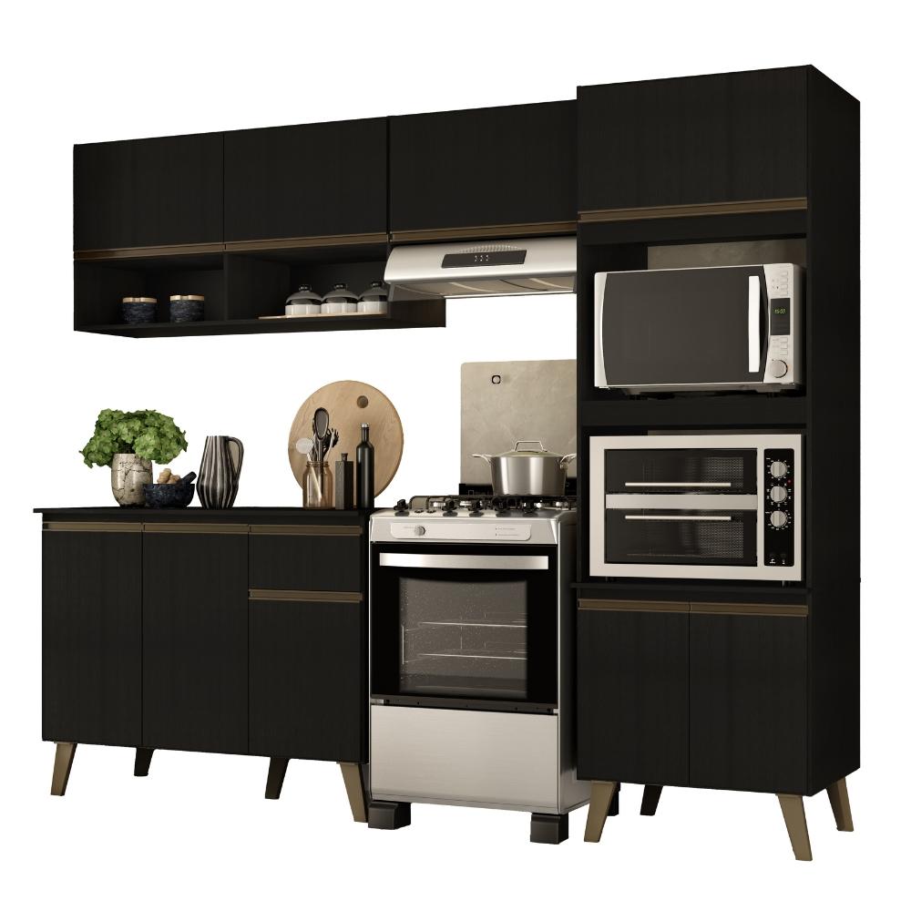 Armário de Cozinha Completa c Balcão Atlanta Essence Carraro Preto Touch