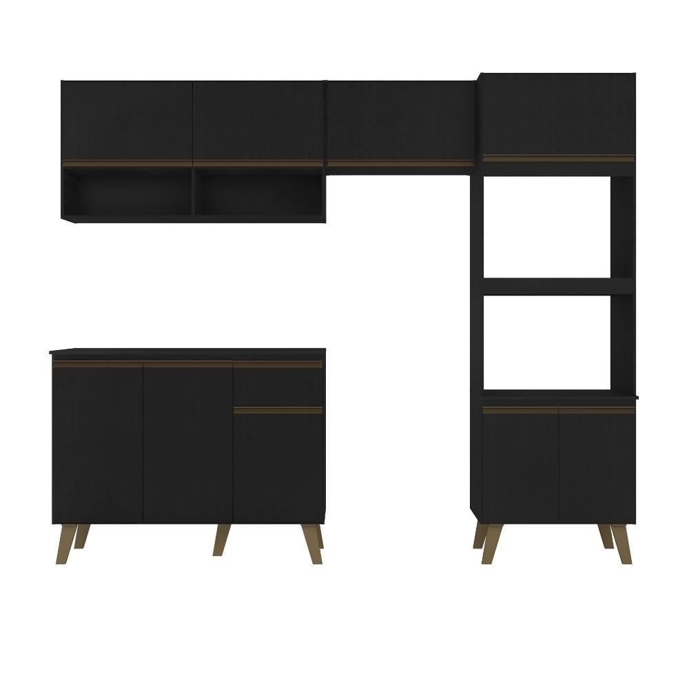 Armário de Cozinha Completa c Balcão Atlanta Essence Carraro Preto Touch