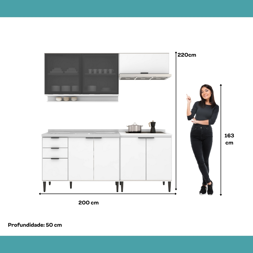 Armário de Cozinha Completa c Balcão Miami Belle Carraro Branco