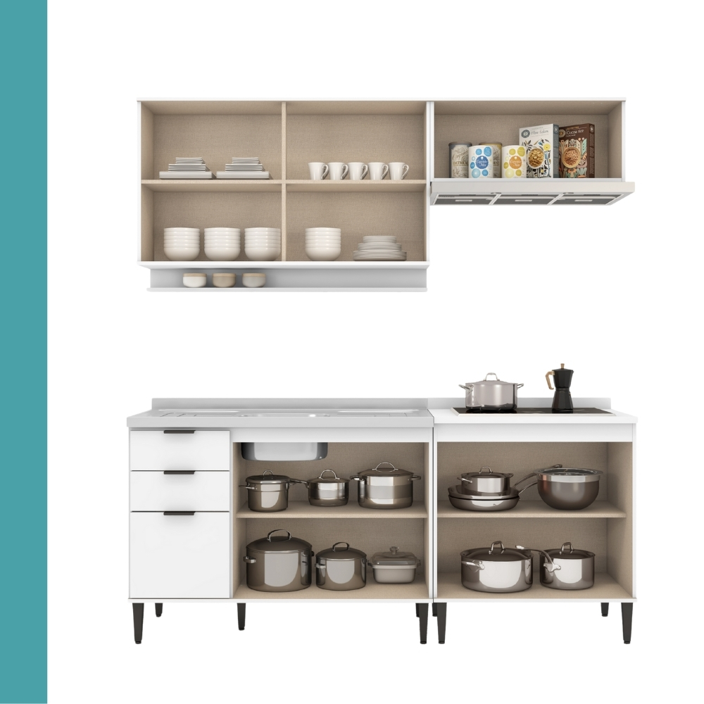 Armário de Cozinha Completa c Balcão Miami Belle Carraro Branco