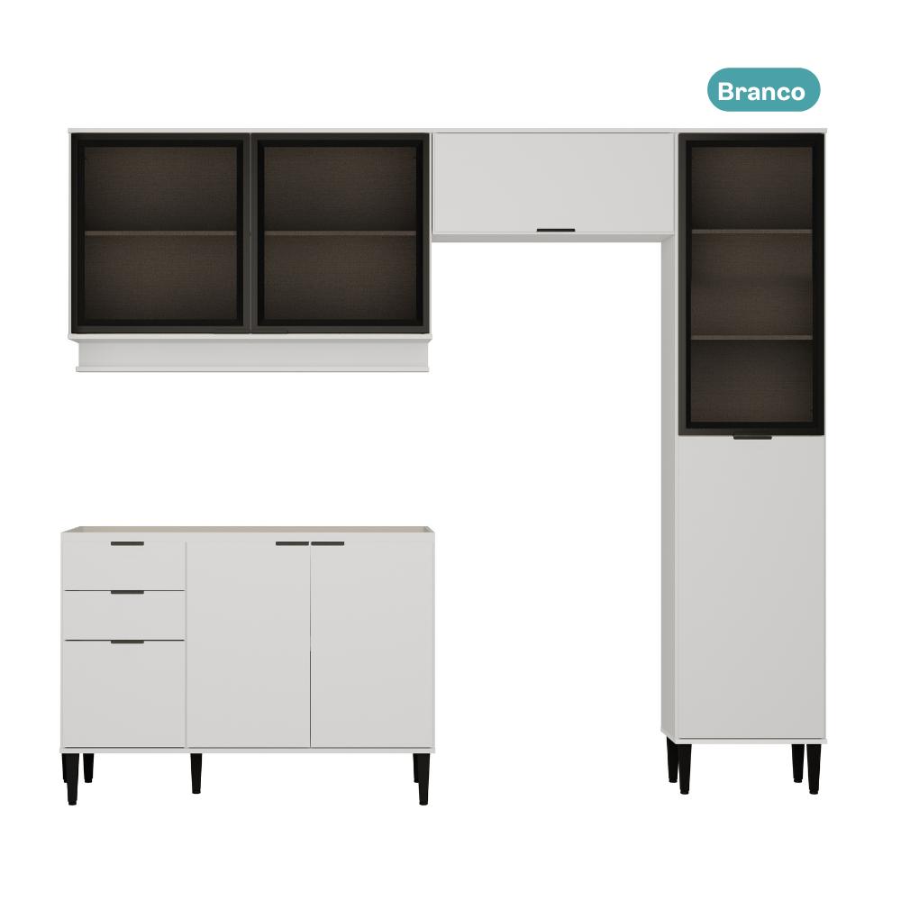 Armário de Cozinha Completa c Balcão Miami Boost Carraro Branco