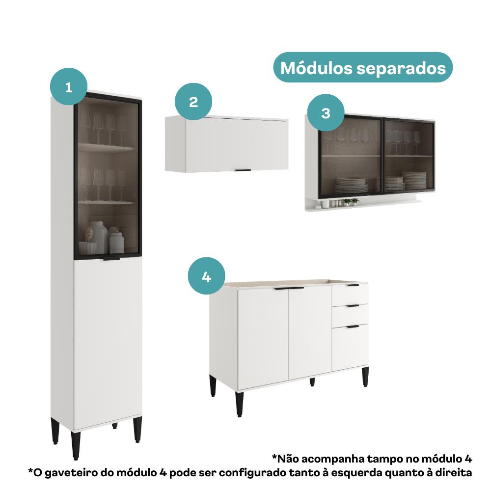 Armário de Cozinha Completa c Balcão Miami Boost Carraro Branco
