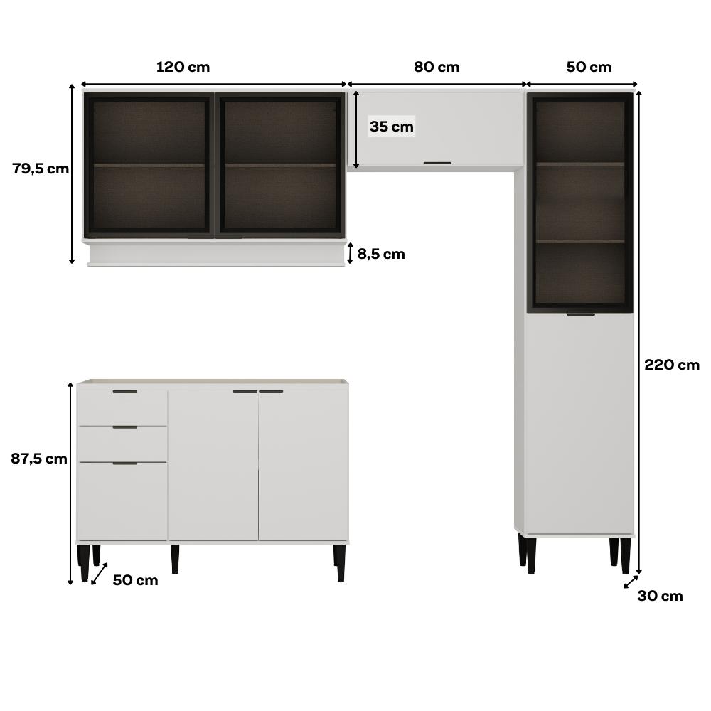 Armário de Cozinha Completa c Balcão Miami Boost Carraro Branco