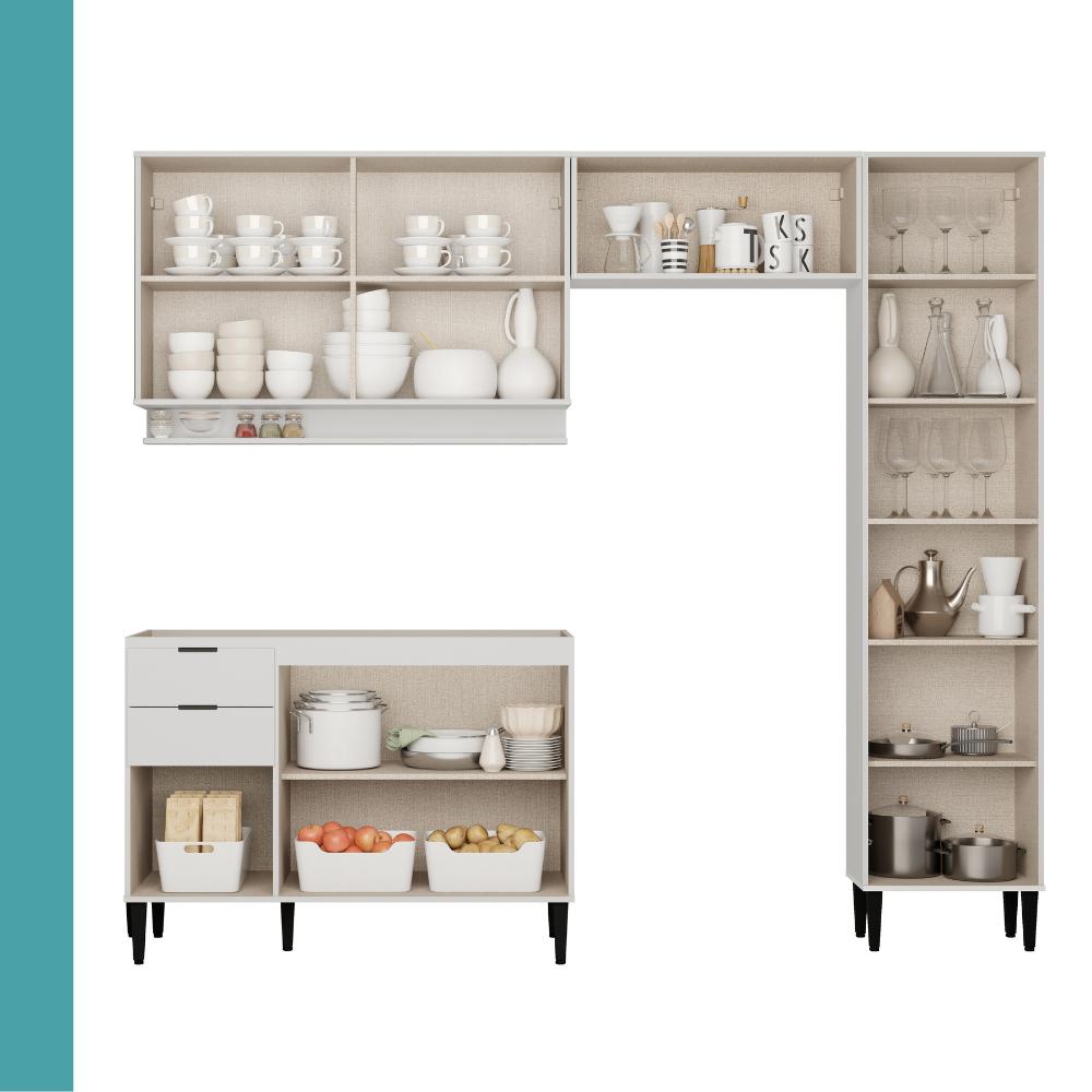 Armário de Cozinha Completa c Balcão Miami Boost Carraro Branco