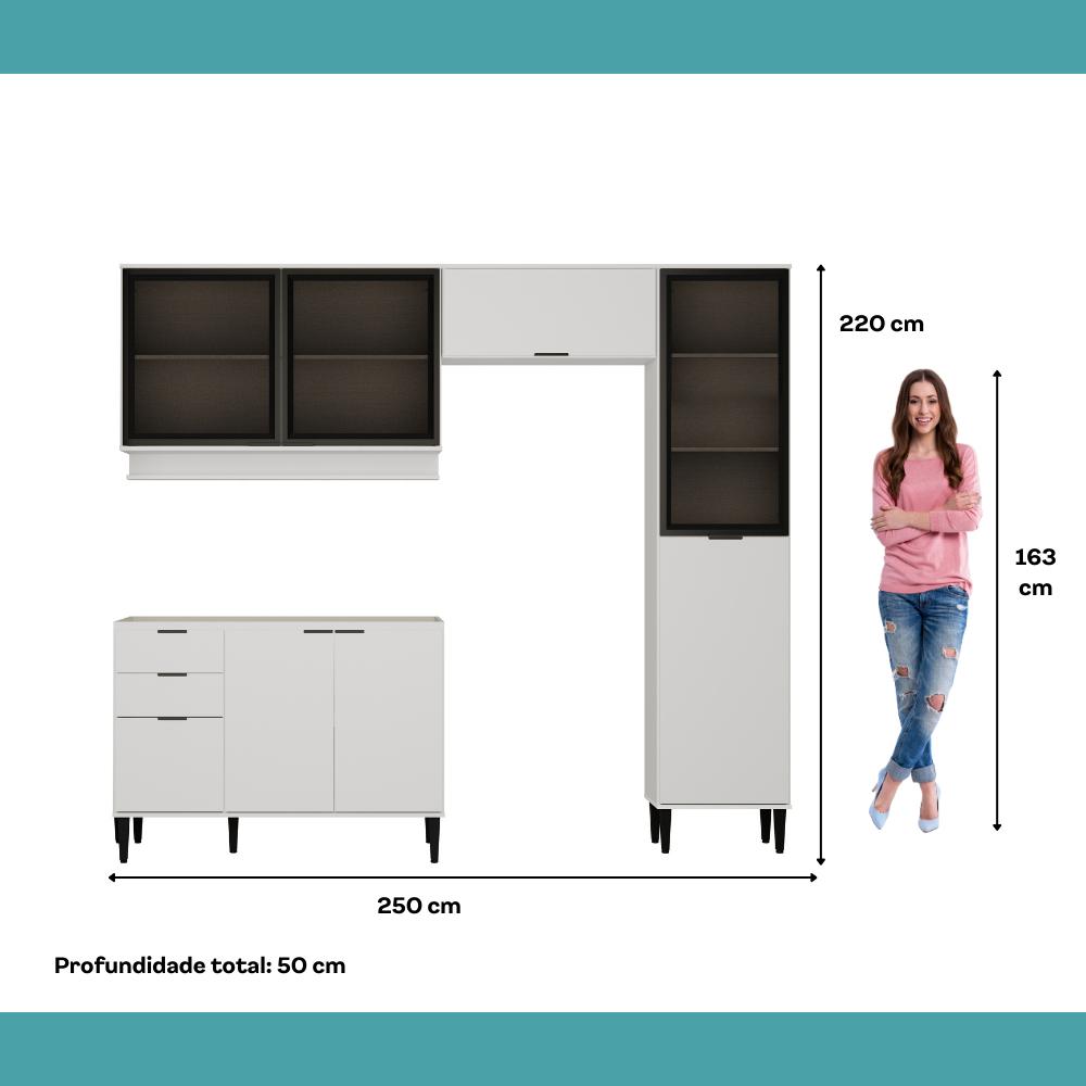 Armário de Cozinha Completa c Balcão Miami Boost Carraro Branco
