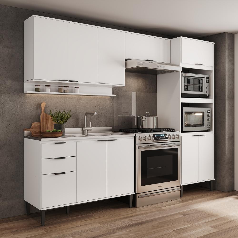 Armário de Cozinha Completa c Balcão Miami Box Carraro Branco