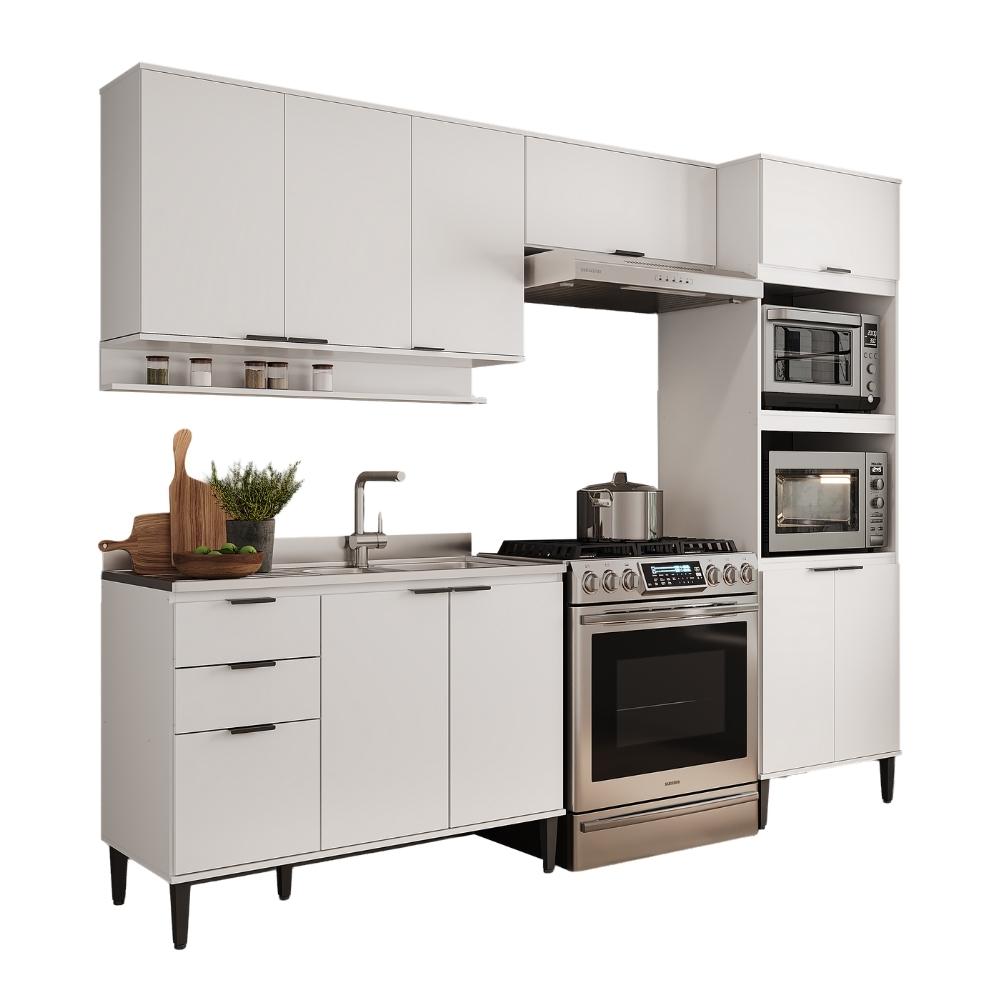 Armário de Cozinha Completa c Balcão Miami Box Carraro Branco