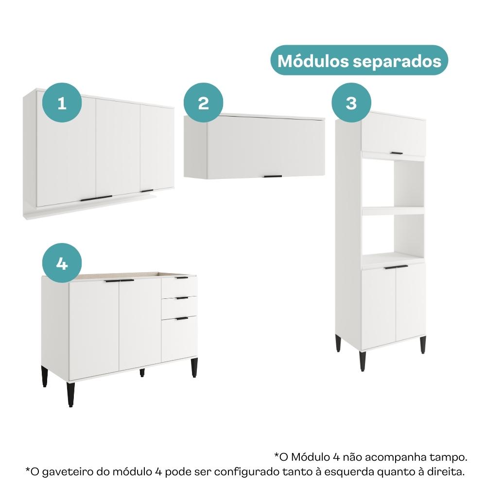 Armário de Cozinha Completa c Balcão Miami Box Carraro Branco