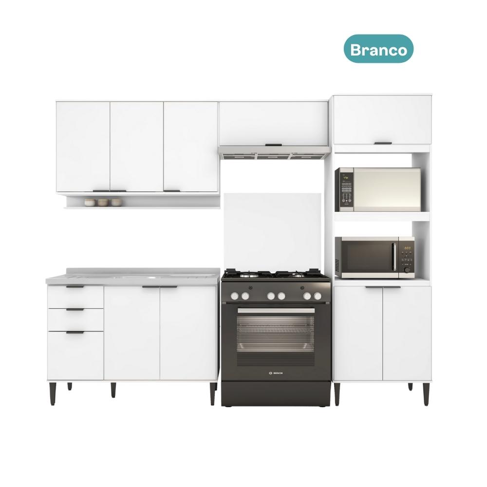 Armário de Cozinha Completa c Balcão Miami Box Carraro Branco
