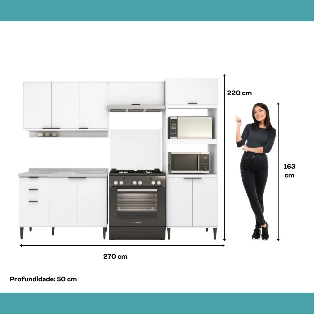 Armário de Cozinha Completa c Balcão Miami Box Carraro Branco