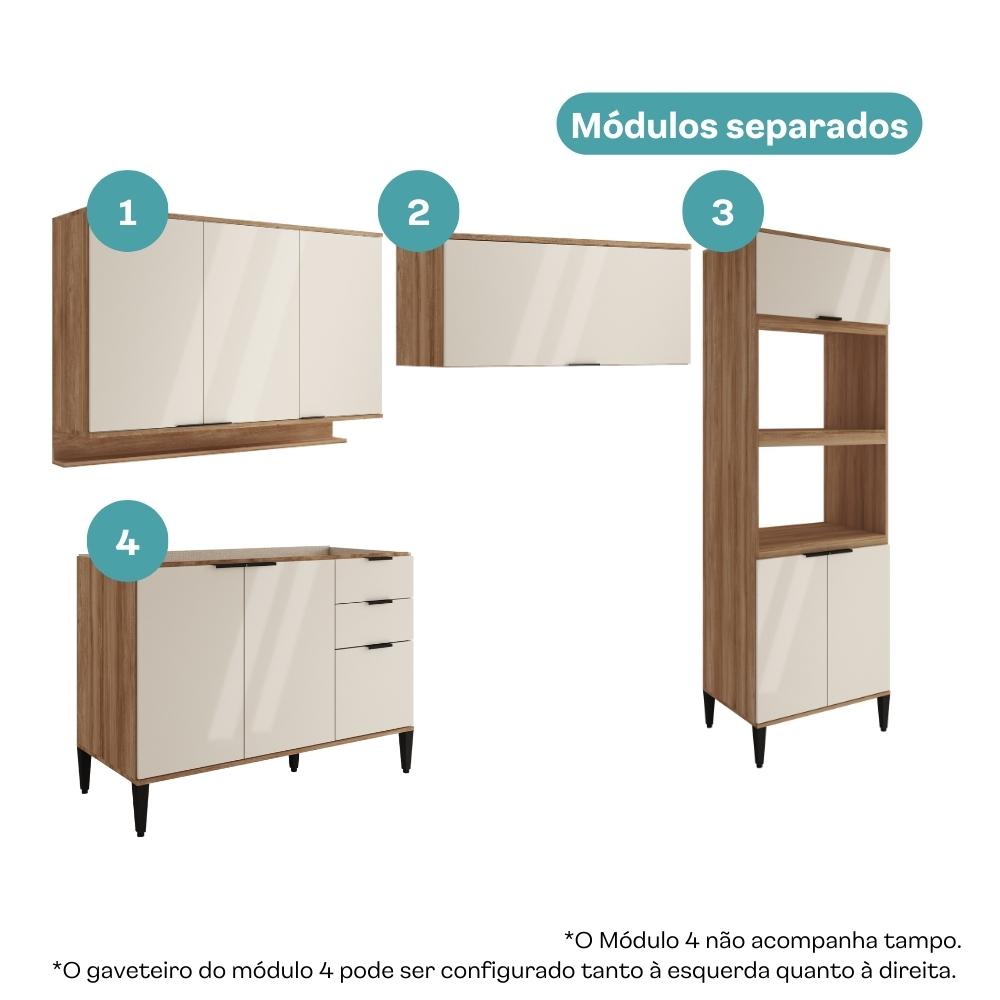 Armário de Cozinha Completa c Balcão Miami Box Carraro Off White c Freijó