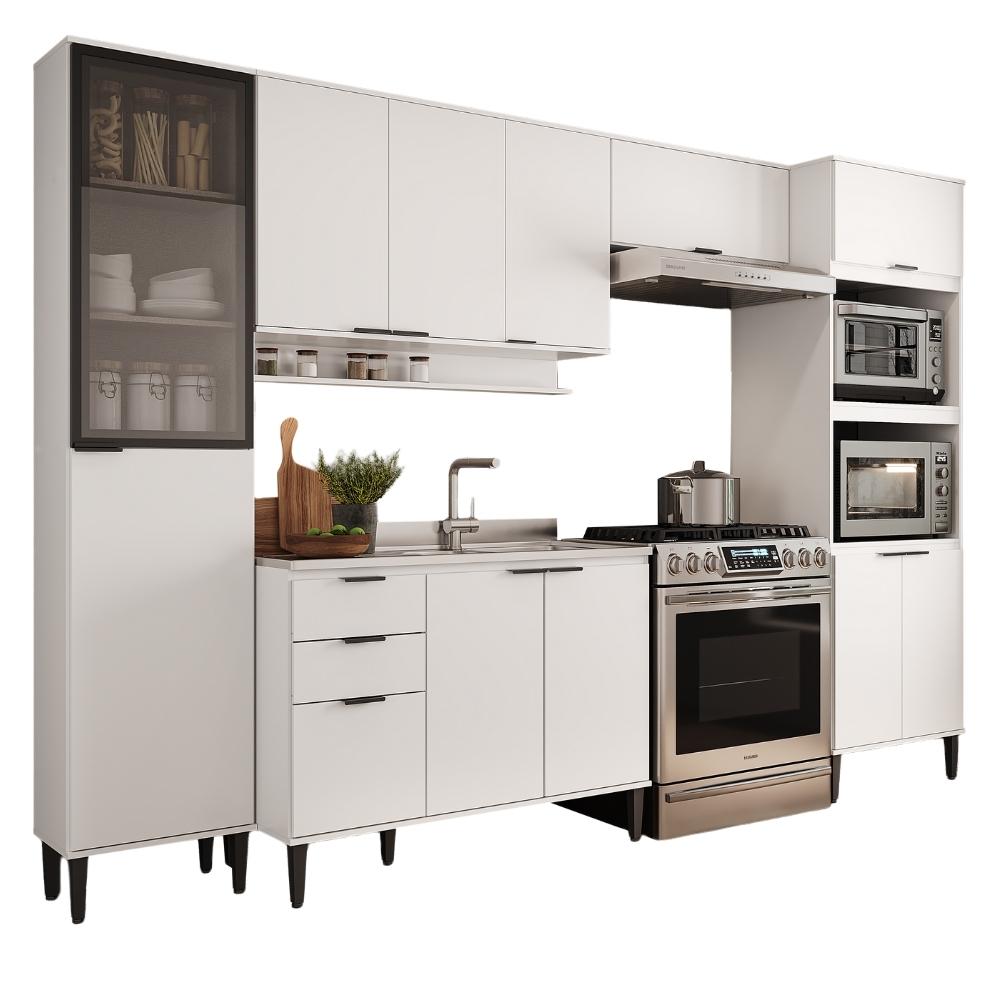Armário de Cozinha Completa c Balcão Miami City Carraro Branco