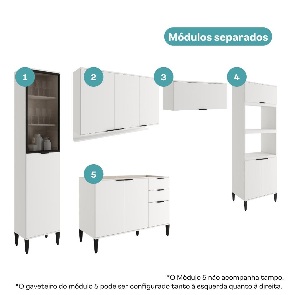 Armário de Cozinha Completa c Balcão Miami City Carraro Branco